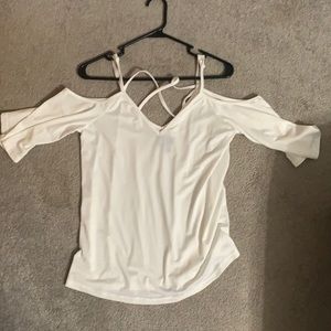 White strappy open shoulder top